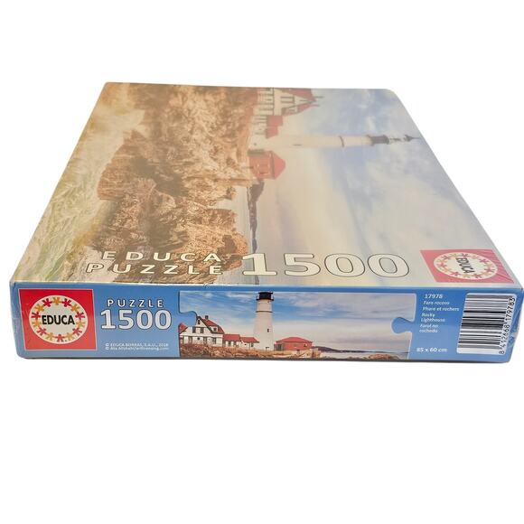 Lighthouse on Rocky Shoreline Scene New Sealed 85x60 cm Educa Puzzle 1500 Pieces - Picture 8 of 8